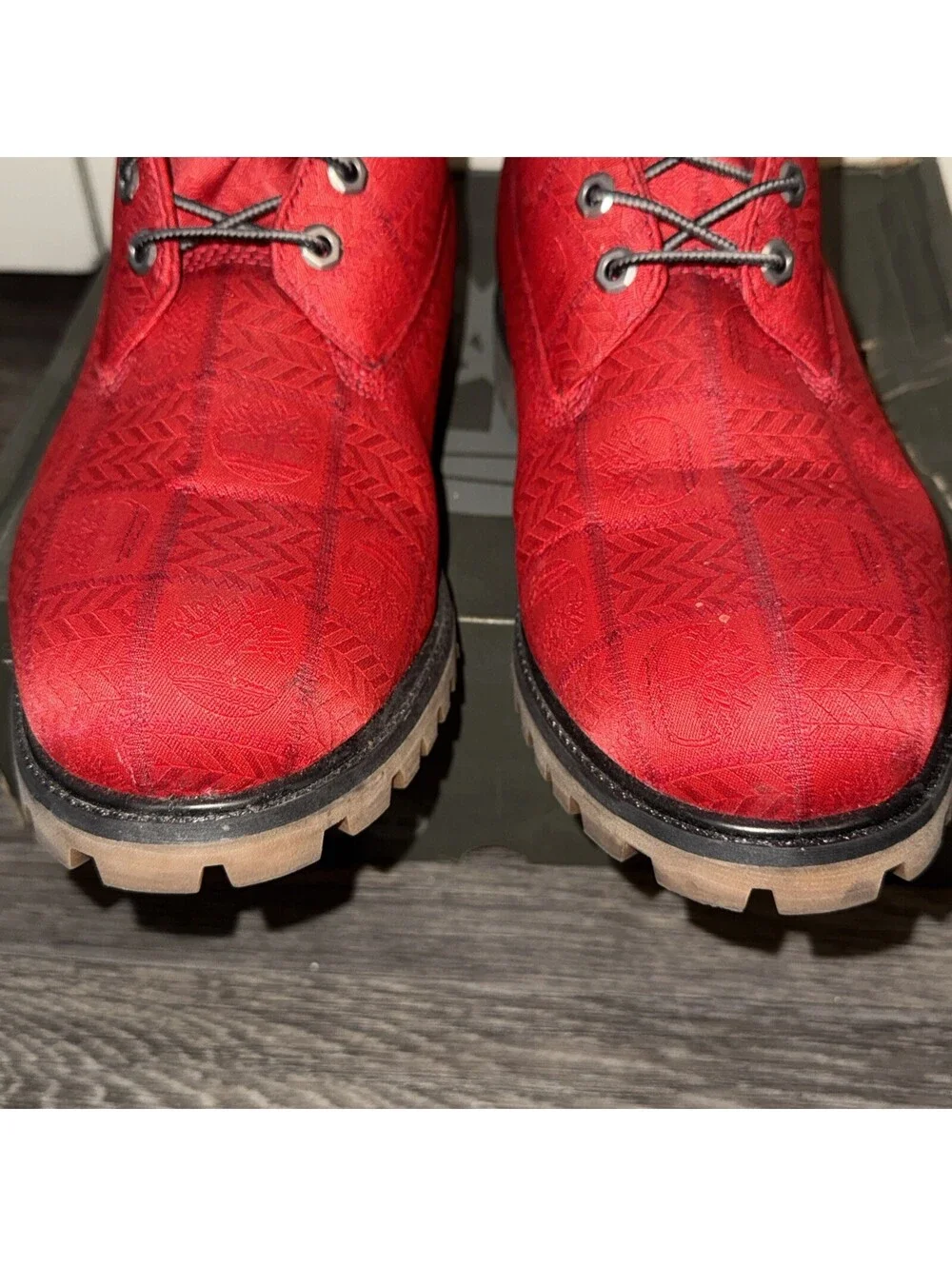 Timberland Red Embossed Patch Fabric Logo Waterproof Boots Size 12/ EU 46